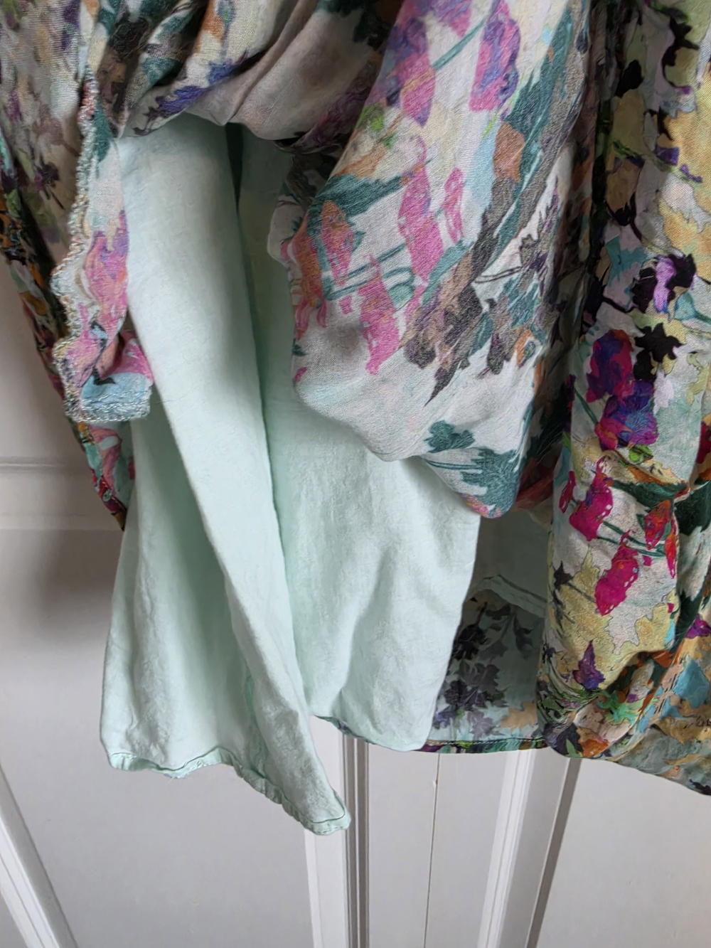 Floral Mint Short-Sleeve Gathered Waist Dress tunic top pockets peruvian connect - Picture 7 of 8